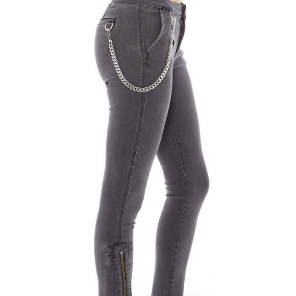 FOR4 Women's sz 26 Gray Iris Chain Ankle Zip Crop Mid-Rise Stretch Skinny Jeans - Picture 11 of 14